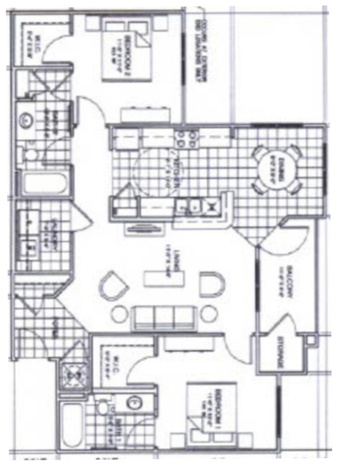 Floor plan for 2 beds, 2 baths, 1164 sqft
